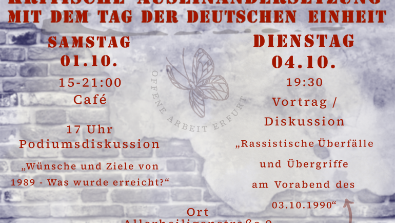 Veranstaltungen zur kritischen Auseinandersetzung mit dem Tag der deutschen Einheit