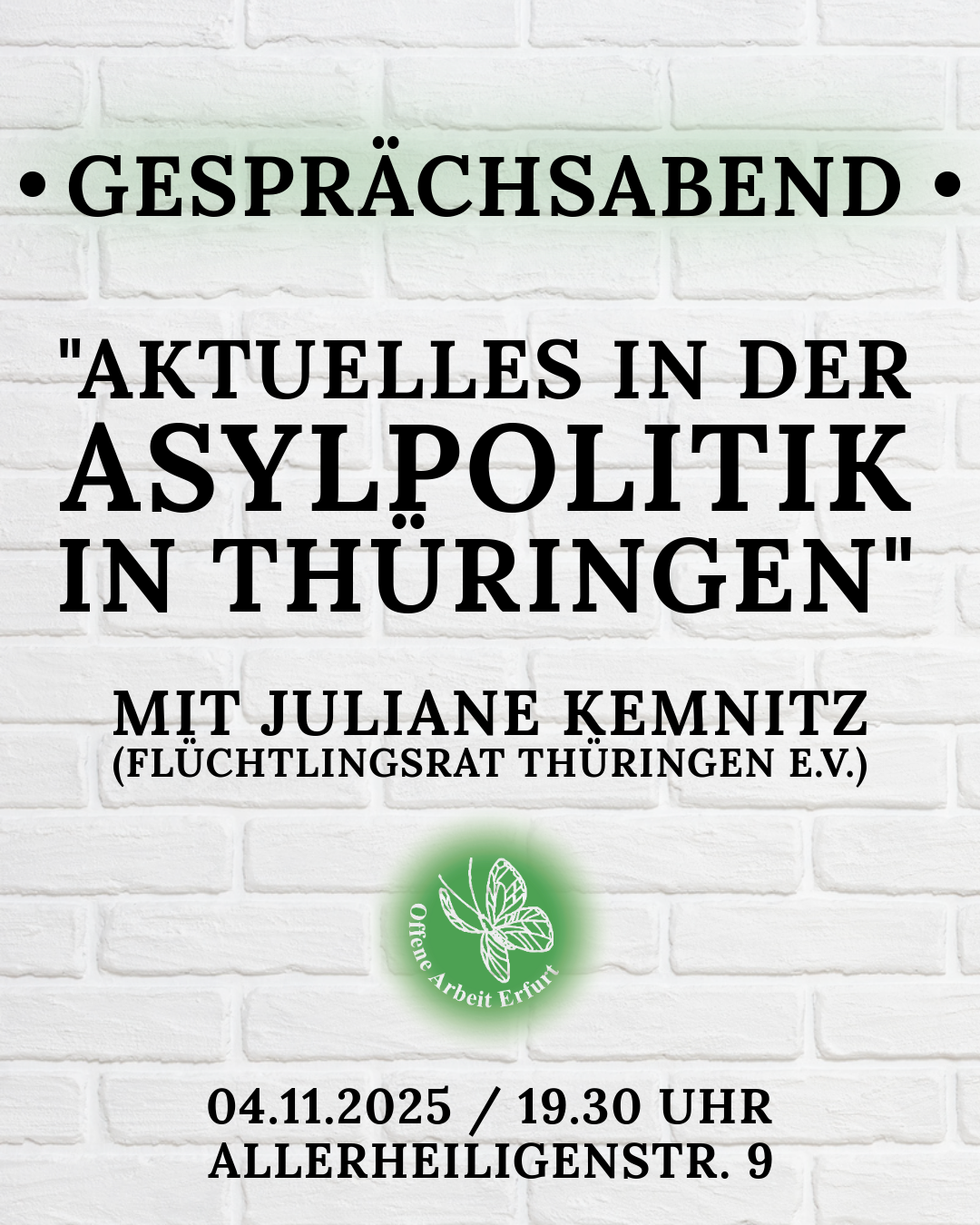 Gesprächsabend „Aktuelles in der Asylpolitik in Thüringen“ mit Juliane Kemnitz (Flüchtlingsrat Thüringen e.V.)
