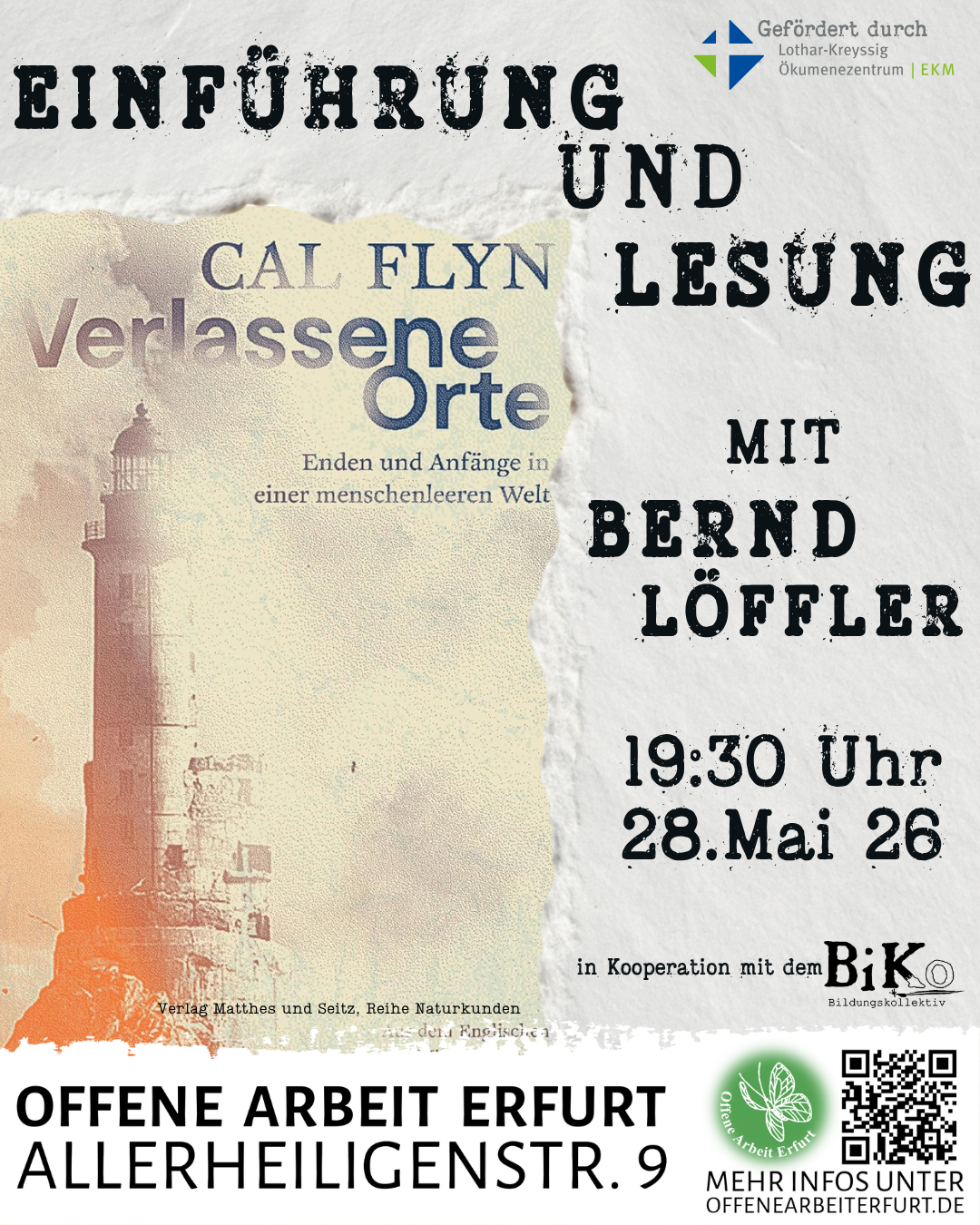 Einführung und Lesung in: „Verlassene Orte. Ende und Anfänge in einer menschenleeren Welt“ von Cal Flynn